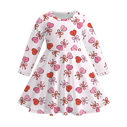 2026 Valentine's Day  Girls Long Sleeves Heart Twirl Dress
