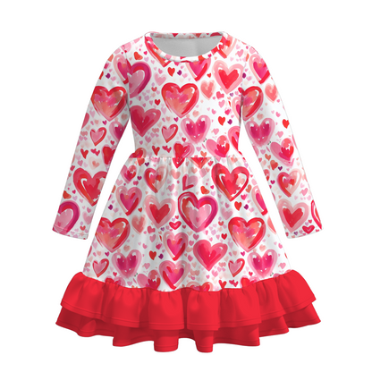 2026 Spring Valentine's Day  Girls Ruffled Heart Twirl Dress