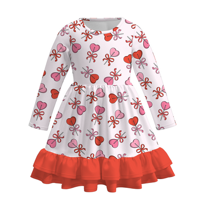 2026 Spring Valentine's Day  Girls Ruffled Heart Twirl Dress
