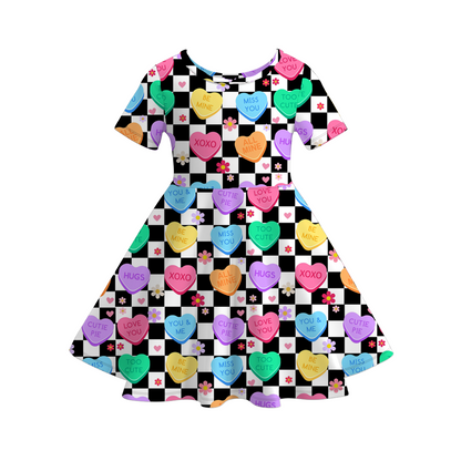 2026 Spring Valentine's Day Heart Cartoon Short Sleeves Twirl Dress