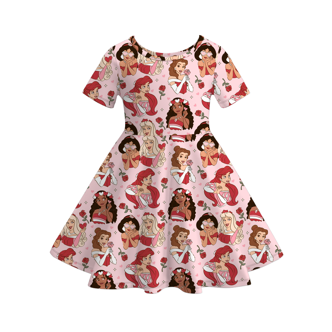 2026 Spring Valentine's Day Heart Cartoon Short Sleeves Twirl Dress
