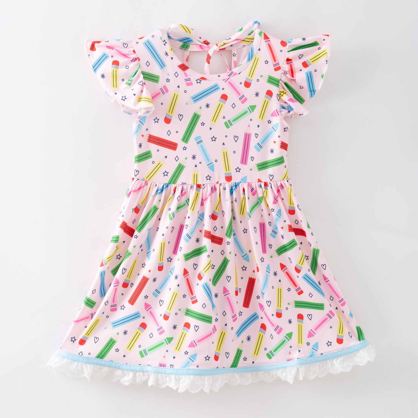 Girls Summer Colorful Crayon Back To School Lace Ruffled Dress