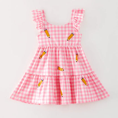 Girls Back To School Pink Plaid Pencil Dress