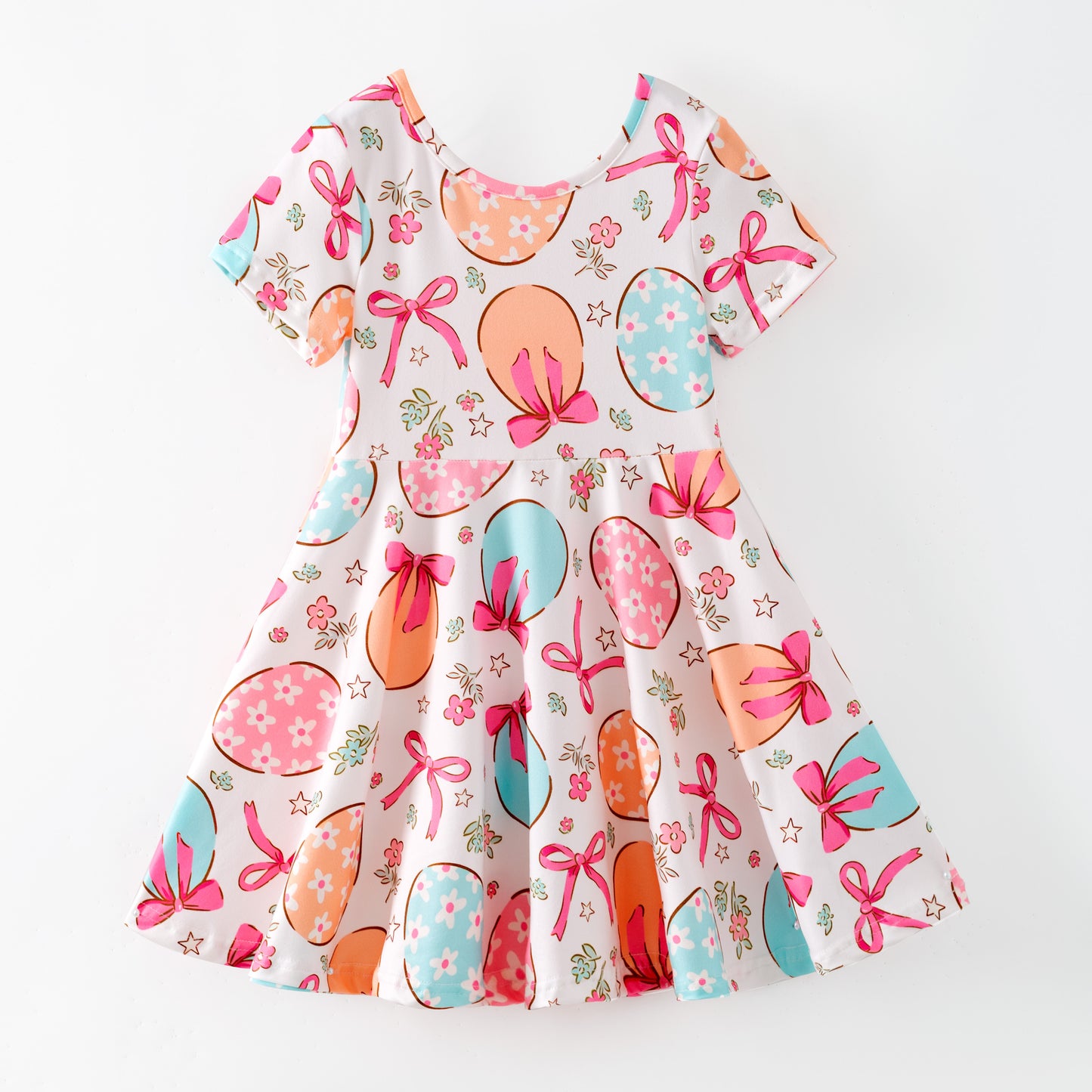 Girls Easter Bunny Colorful Eggs Print Twirl Dress