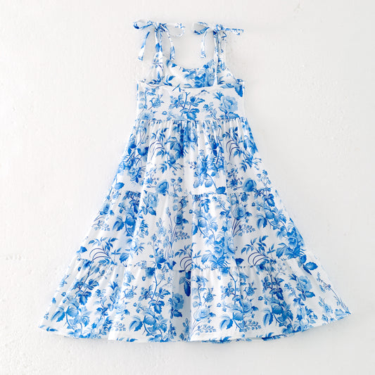 Girls Summer Blue Floral Milk Silk Soft Dress