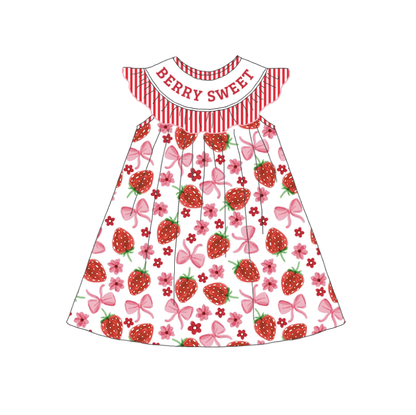 Spring Strewberry BERRY SWEET Smock Embroidery Girls Dress & Romper