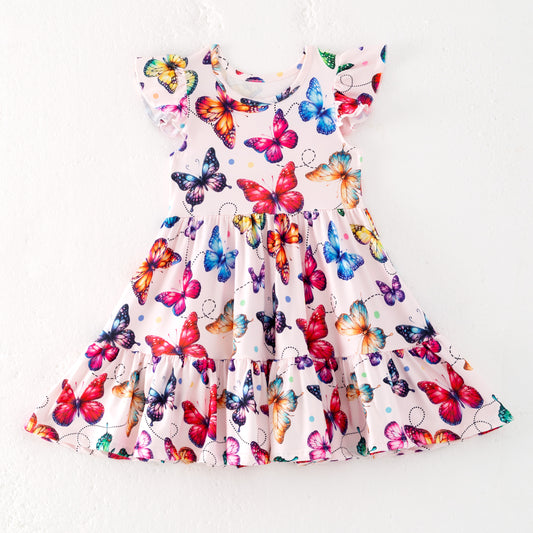Girls Summer Spring Butterfly Print Twirl Dress