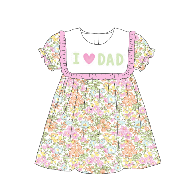 Girls Summer "I LOVE DAD" Floral Embroidered Dress