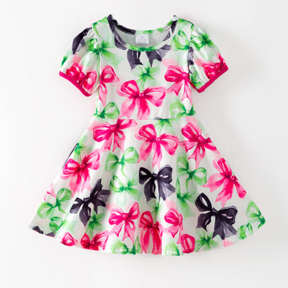 2026 Spring St.Patrick's Day Bow Short Sleeves Twirl Dress
