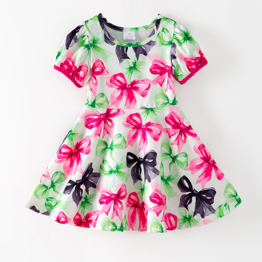 2026 Spring St.Patrick's Day Bow Short Sleeves Twirl Dress