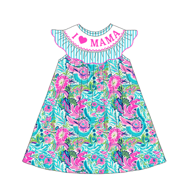 Summer Mother's Day I LOVE MAMA Smock Embroidery Floral Dress & Romper