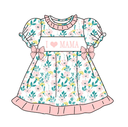 Mother's Day Summer Sibling Kids "I LOVE MAMA" Smocked Clothes