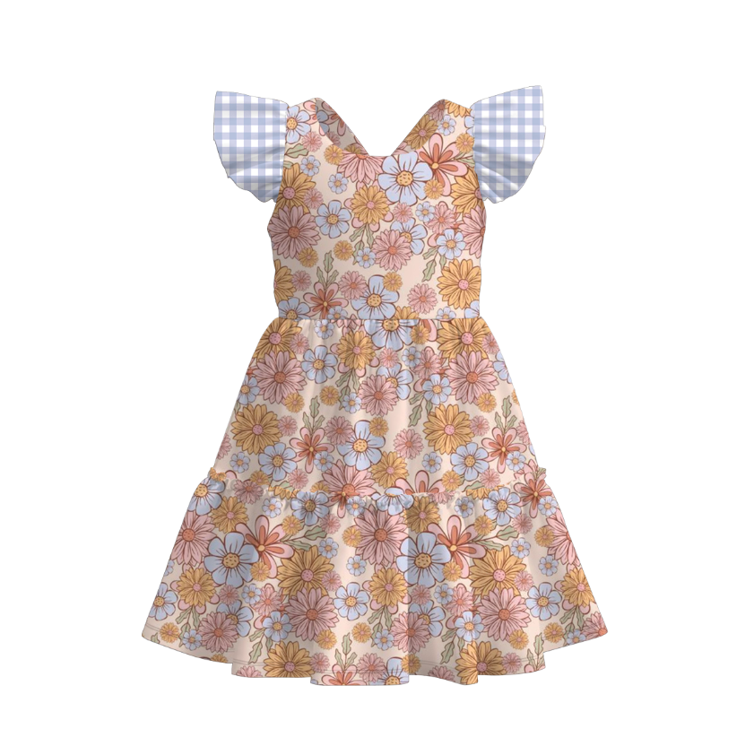 Summer Girls Floral Bunny Lemon Balloon Print Bow Dress