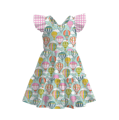 Summer Girls Floral Bunny Lemon Balloon Print Bow Dress