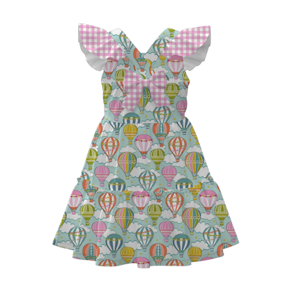 Summer Girls Floral Bunny Lemon Balloon Print Bow Dress