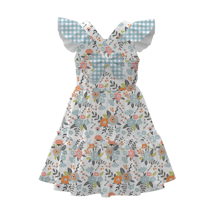 Summer Girls Floral Bunny Lemon Balloon Print Bow Dress