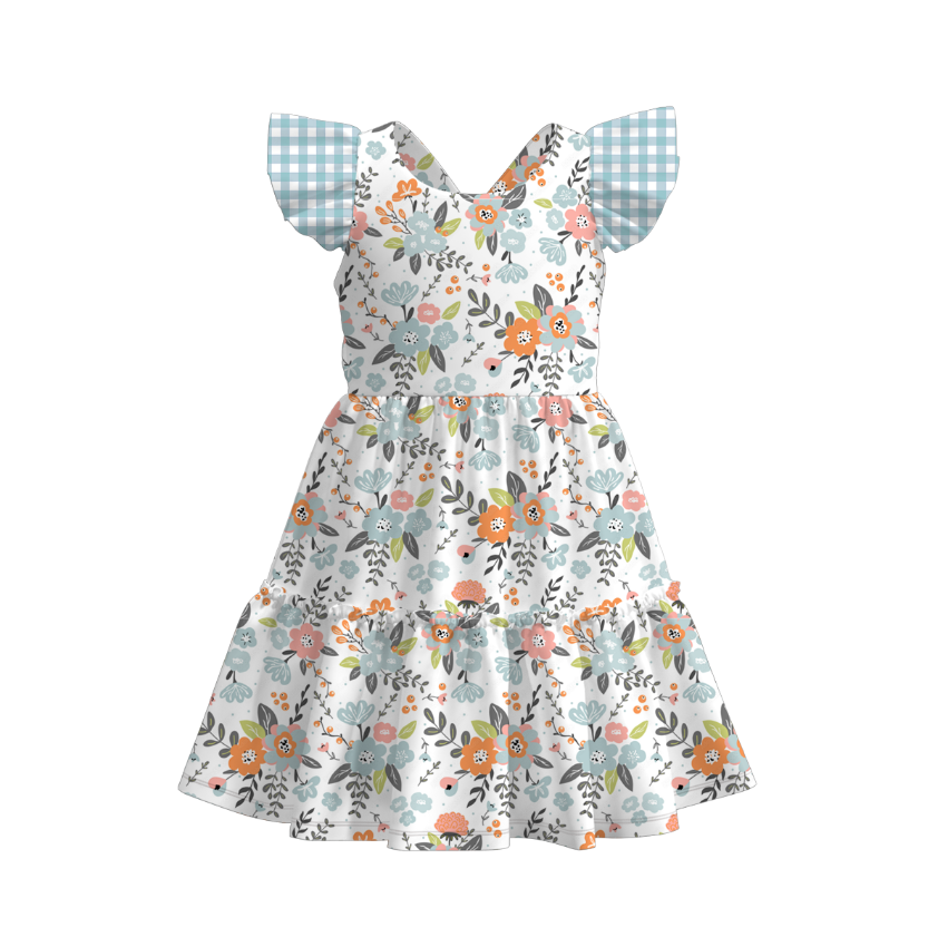 Summer Girls Floral Bunny Lemon Balloon Print Bow Dress