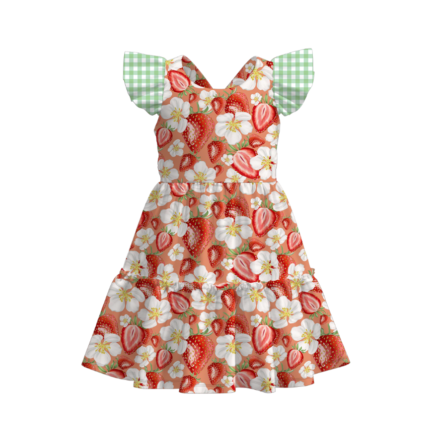Summer Girls Floral Bunny Lemon Balloon Print Bow Dress