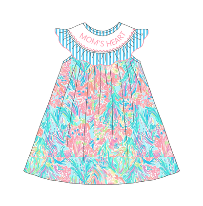 Girls Summer "MOMMY'S HEART"Floral Smocked Matching Clothes