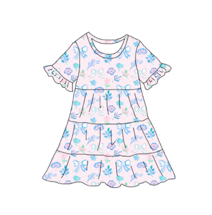 Mommy and Me Floral Bow Patchwork Short Sleeves Dress