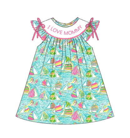Kids "I LOVE MOMMY" Embroidered Smocked Matching Clothes