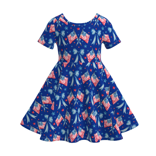 Girls July 4th  Red Blue Flag Patriotic Dat Twirl Dress