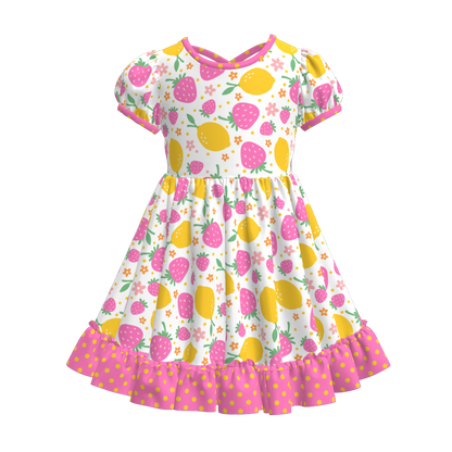 Toddler Girls Fruit Ice-cream Summer Themed Print Ruffled Dress