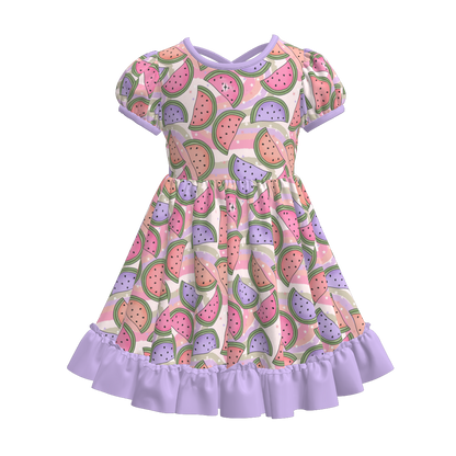 Toddler Girls Fruit Ice-cream Summer Themed Print Ruffled Dress