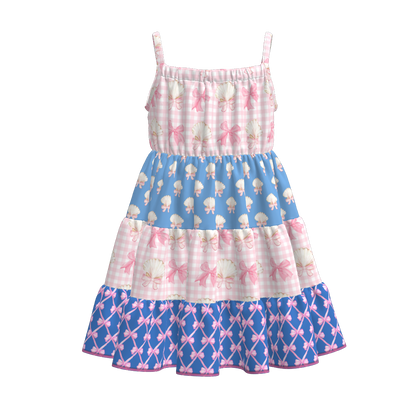 Toddler Girls Summer Fruit Bow Print Patchwork Slip Dress