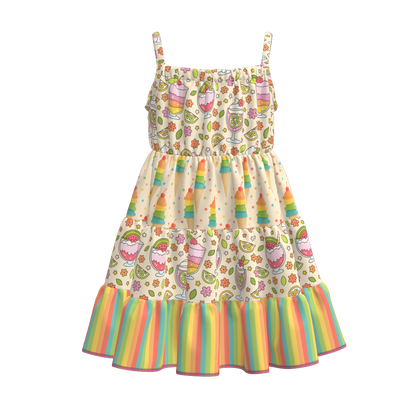 Toddler Girls Summer Fruit Bow Print Patchwork Slip Dress