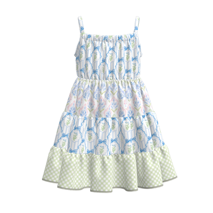 Toddler Girls Summer Fruit Bow Print Patchwork Slip Dress