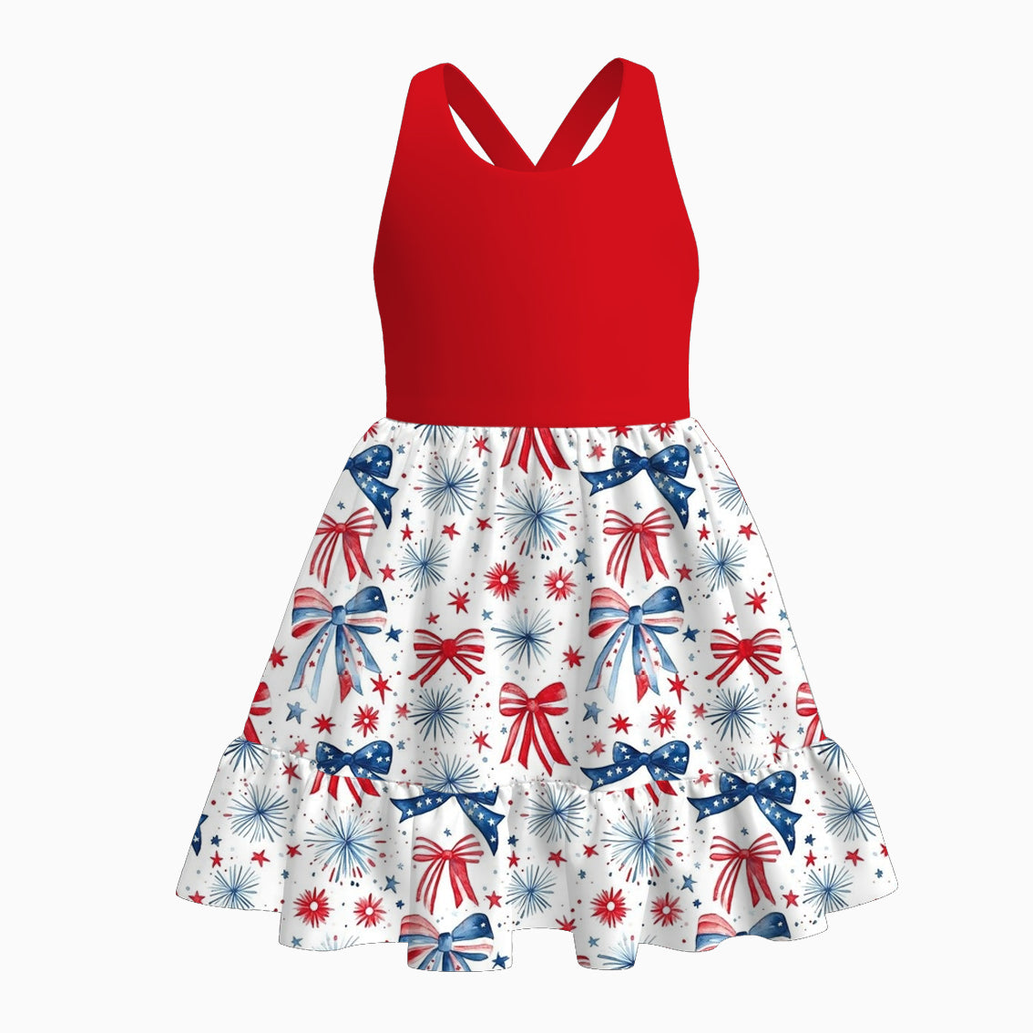 Girls July 4th Sibling Matching Red Blue Bow Clothes