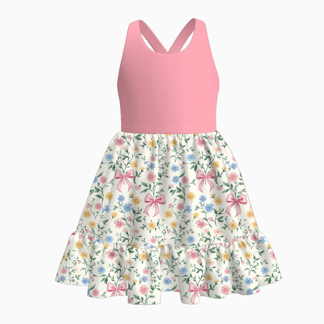 Girls Summer Sibling Matching Pink Bow Floral Clothes