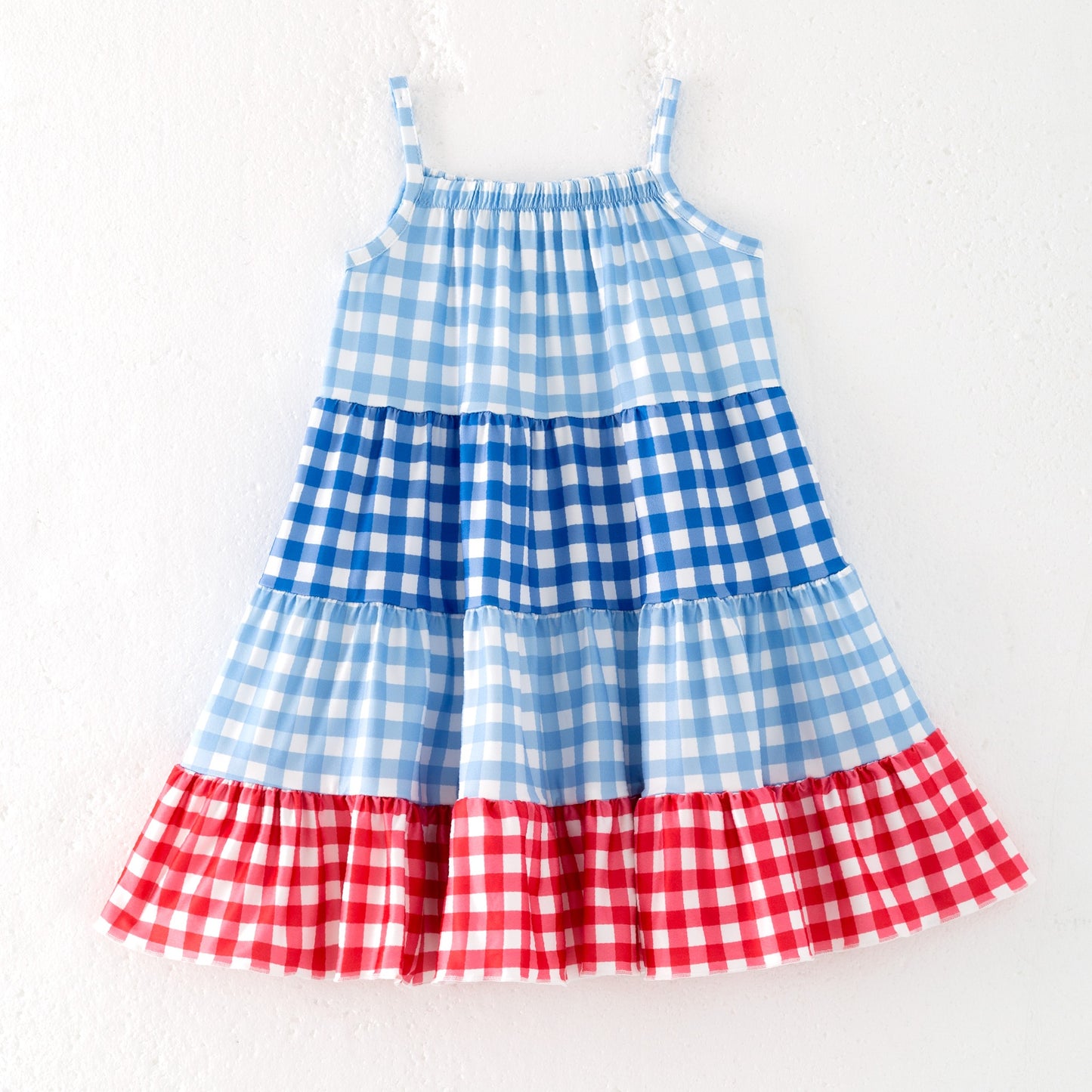 Girls Summer July 4th Red Blue Plaid Patchwork Dress