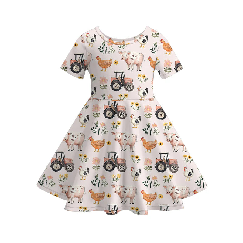 Girls Summer Farm Chick Print Twirl Dress