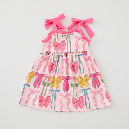 Girls Hot Pink Yellow Blue Bow Print Slip Dress