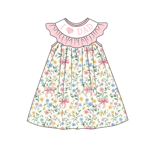 Girls Summer "I LOVE DAD" Smocked Floral Bow Print Dress