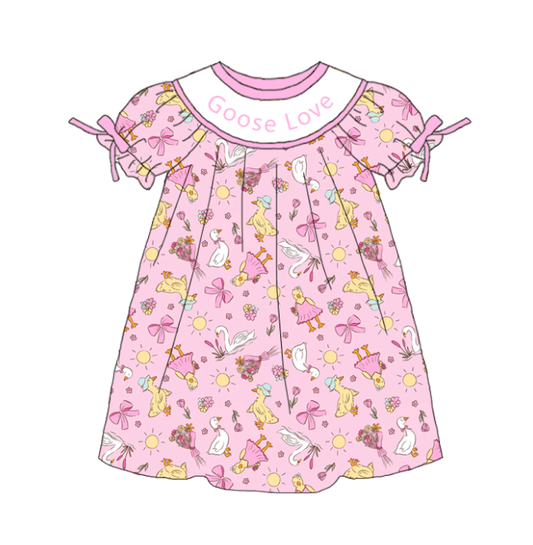 Girls Summer "Goose Love"Smocked Silly Goose Dress
