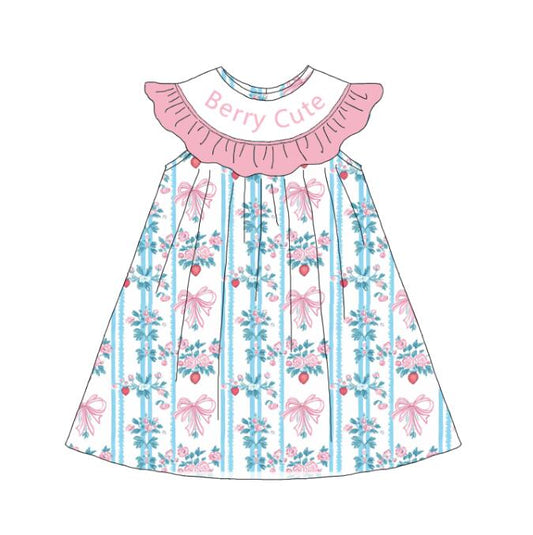 Girls Summer "Berry Cute"Smocked Pink Bow Dress