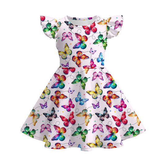 Girls Summer Colorful Butterfly Print Twirl Dress