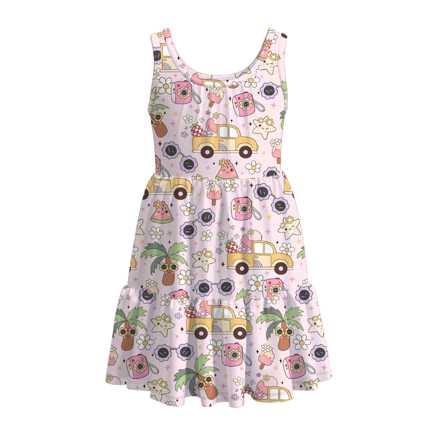 Girls Summer Floral Goose Print Patchwork Dress