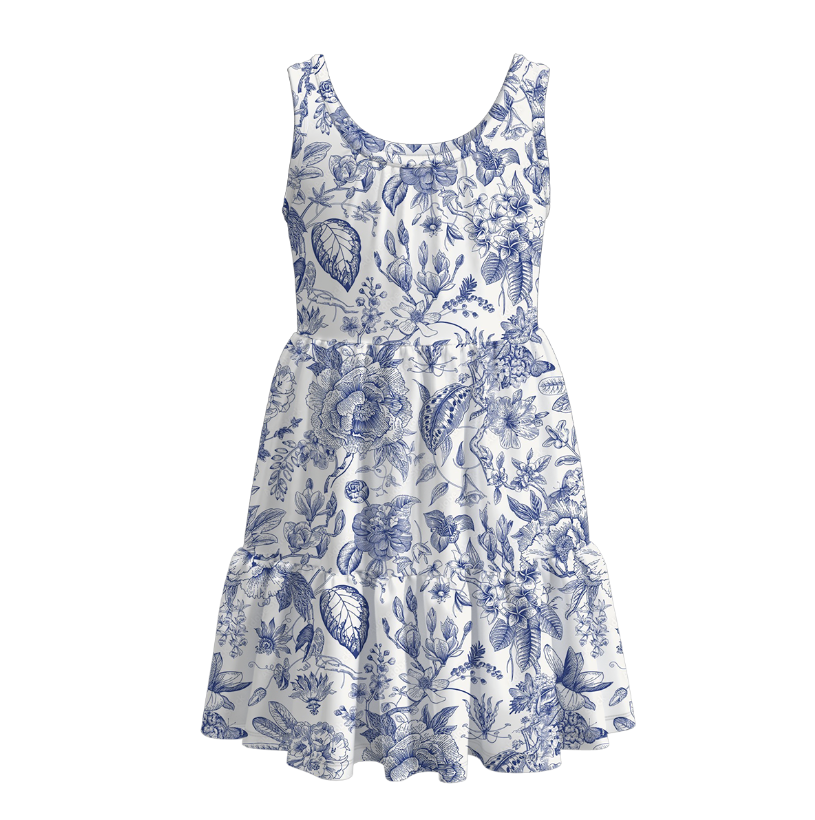 Girls Summer Floral Goose Print Patchwork Dress