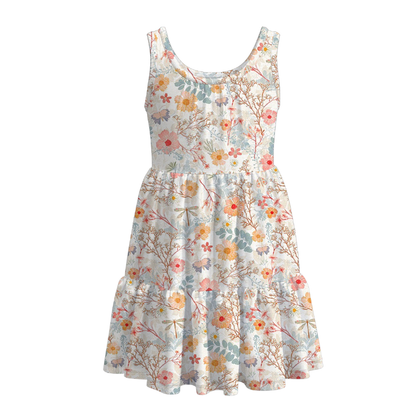 Girls Summer Floral Goose Print Patchwork Dress