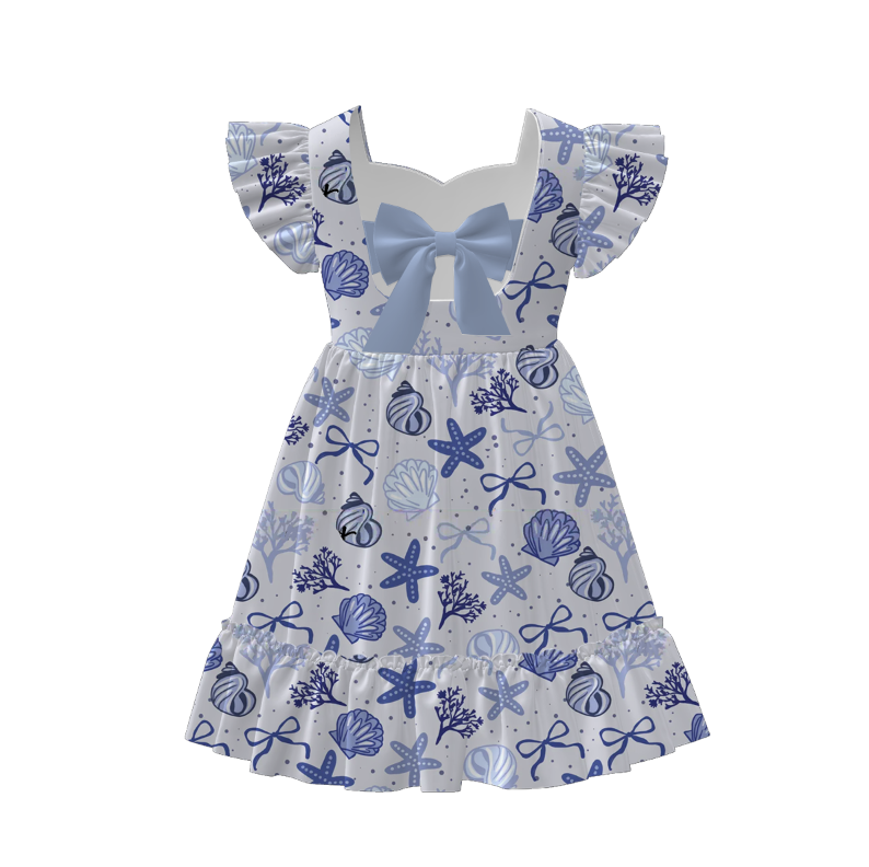 Girls Summer Bow Goose Print Short Sleeves Dress