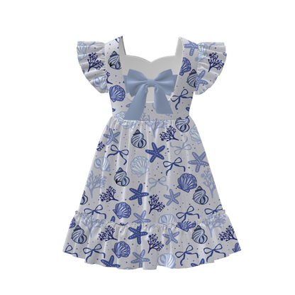 Girls Summer Bow Goose Print Short Sleeves Dress