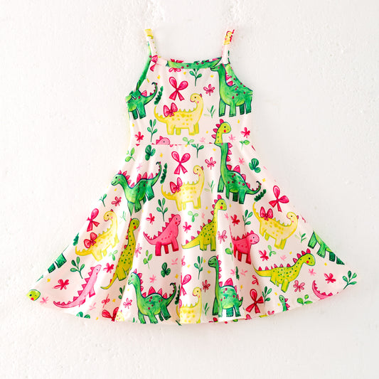 Girls Summer Dinosour Print Soft Fashion Dress