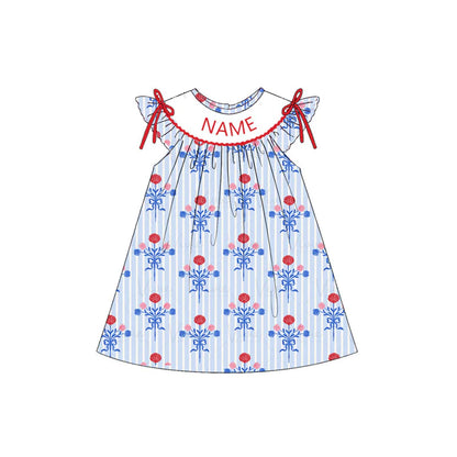 Girls July 4th American Girl Smocked Custom Name Dress And Romper