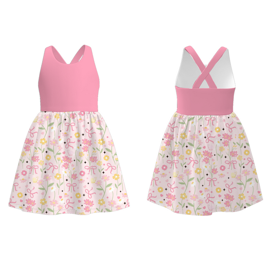 Mommy And Me Mother's Day Pink Bow Floral Print Dress