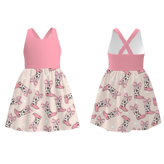 Mommy And Me Mother's Day Pink Boots Print Dress