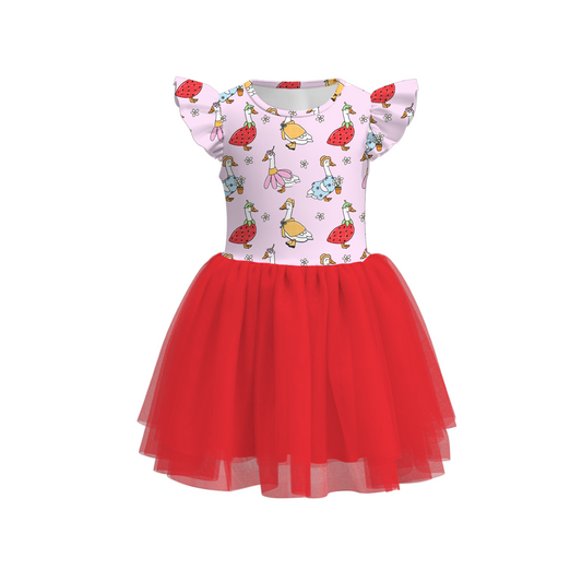 Girls Summer Silly Goose Red Tulle Dress